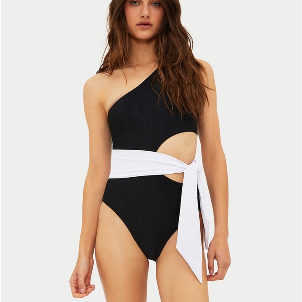 Carlie One-Shoulder Black and White Swimsuit